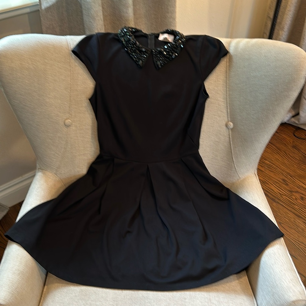 Black, beaded collar, special event dress (Girls M)